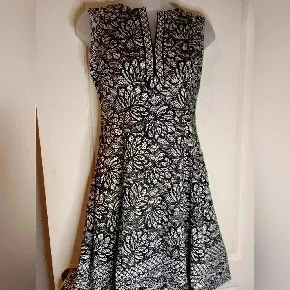 Adorne black white holiday party lace floral  Whimsigoth Fairy Grunge Midi Dress